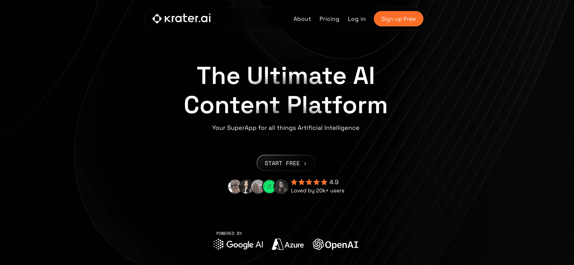 Krater.ai Home Page