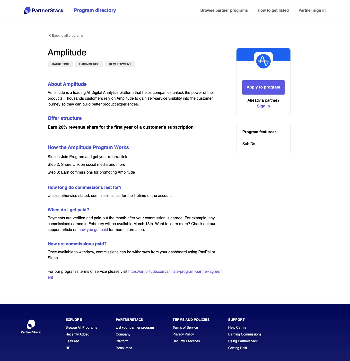 Amplitude — Program page