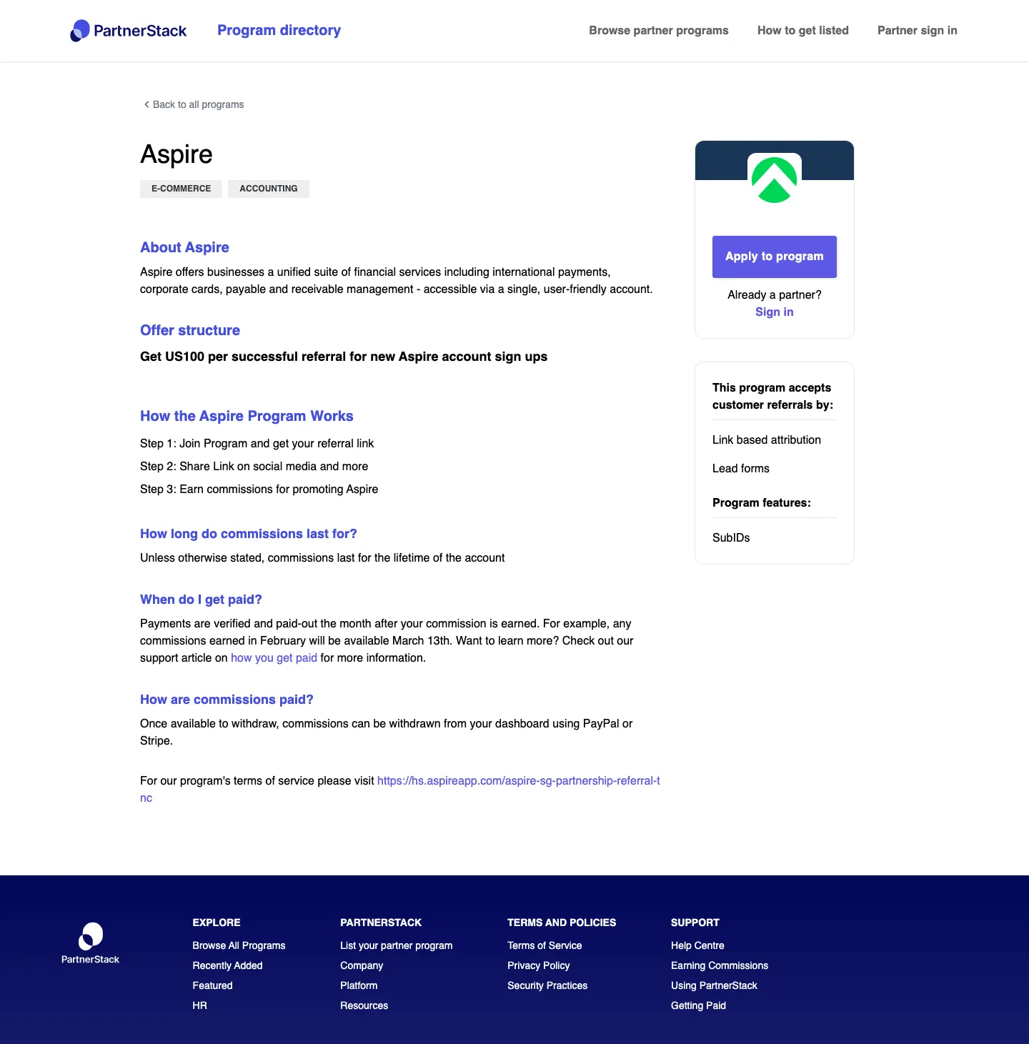 Aspire — Program page