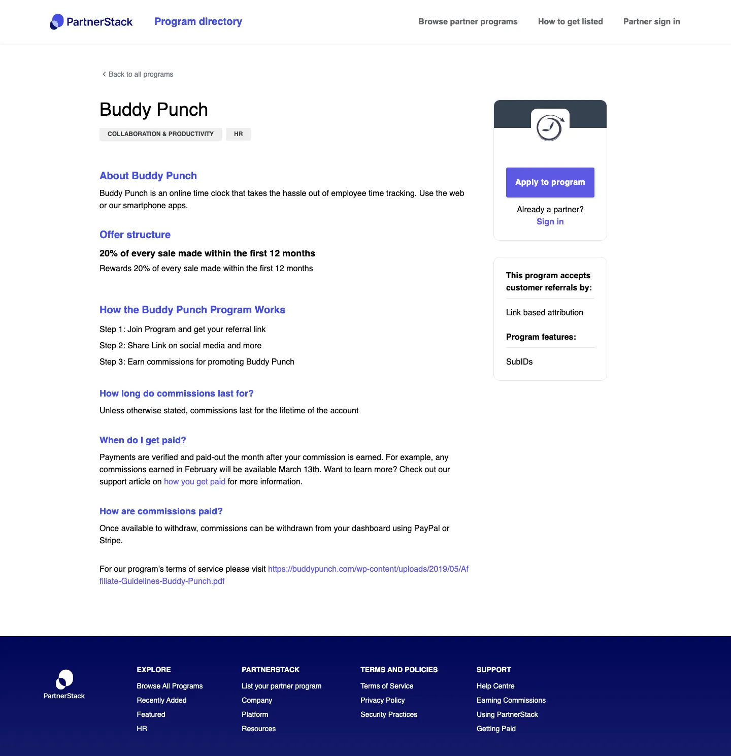 Buddy Punch — Program page