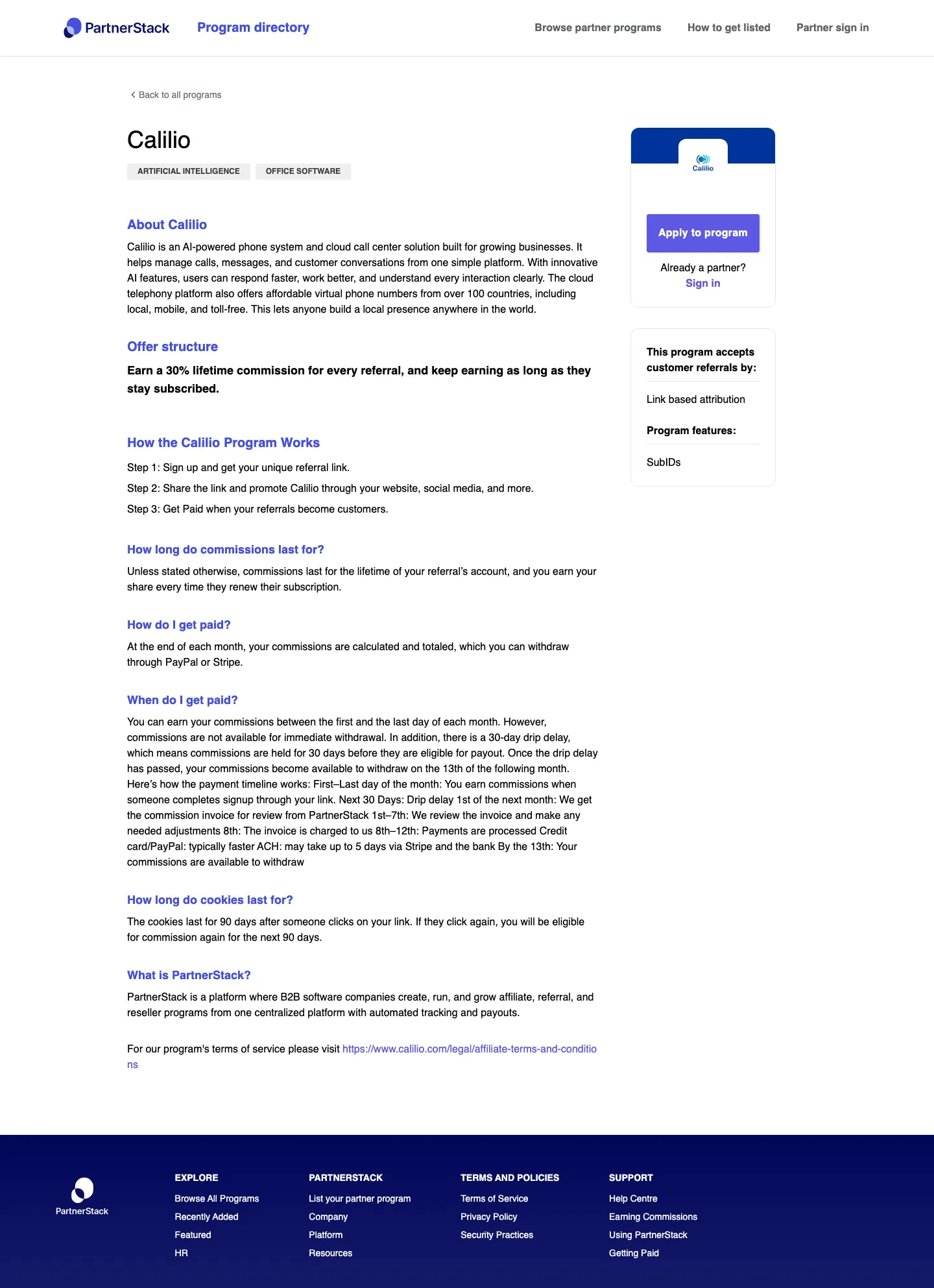 Calilio — Program page