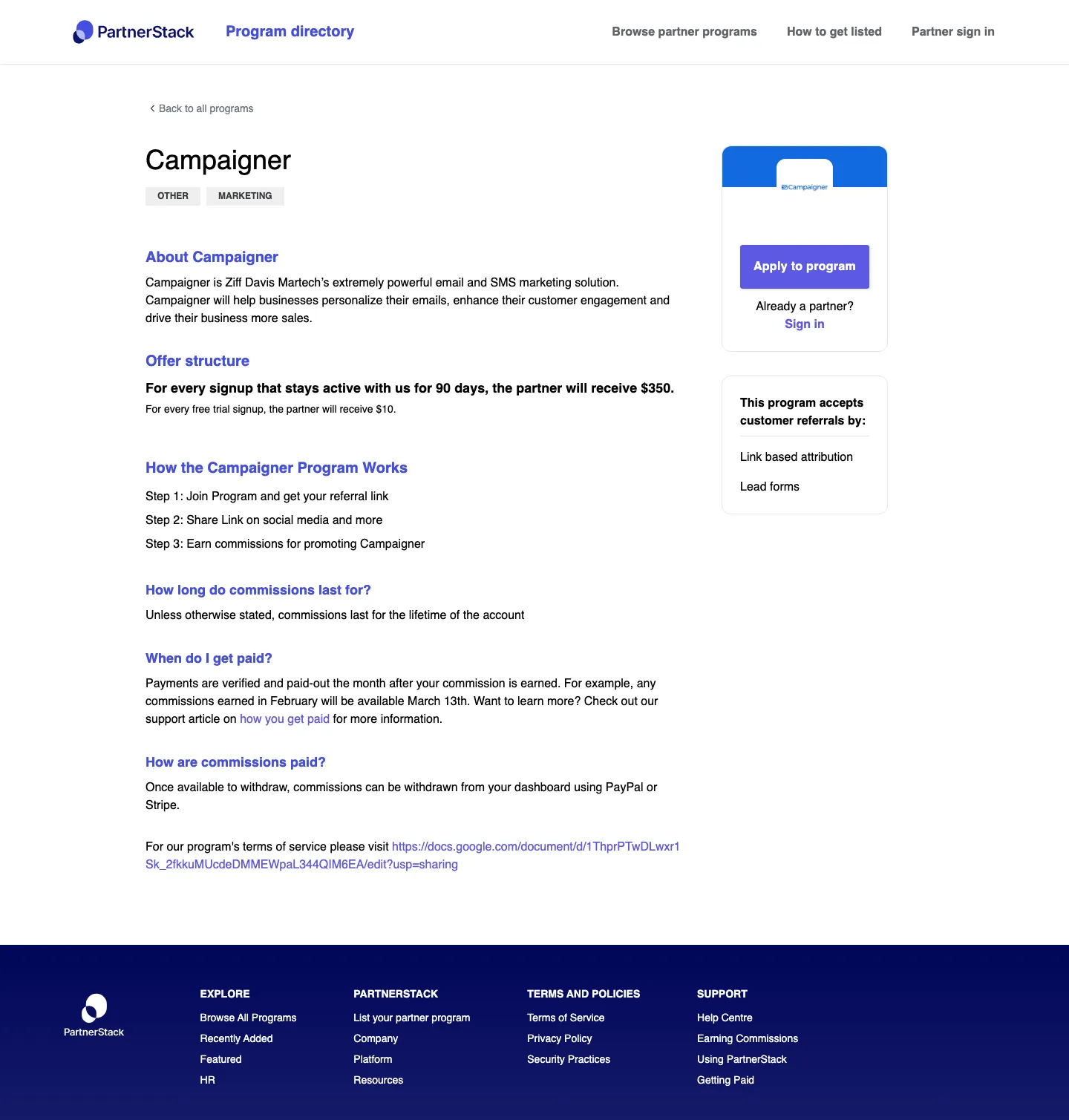 Campaigner — Program page