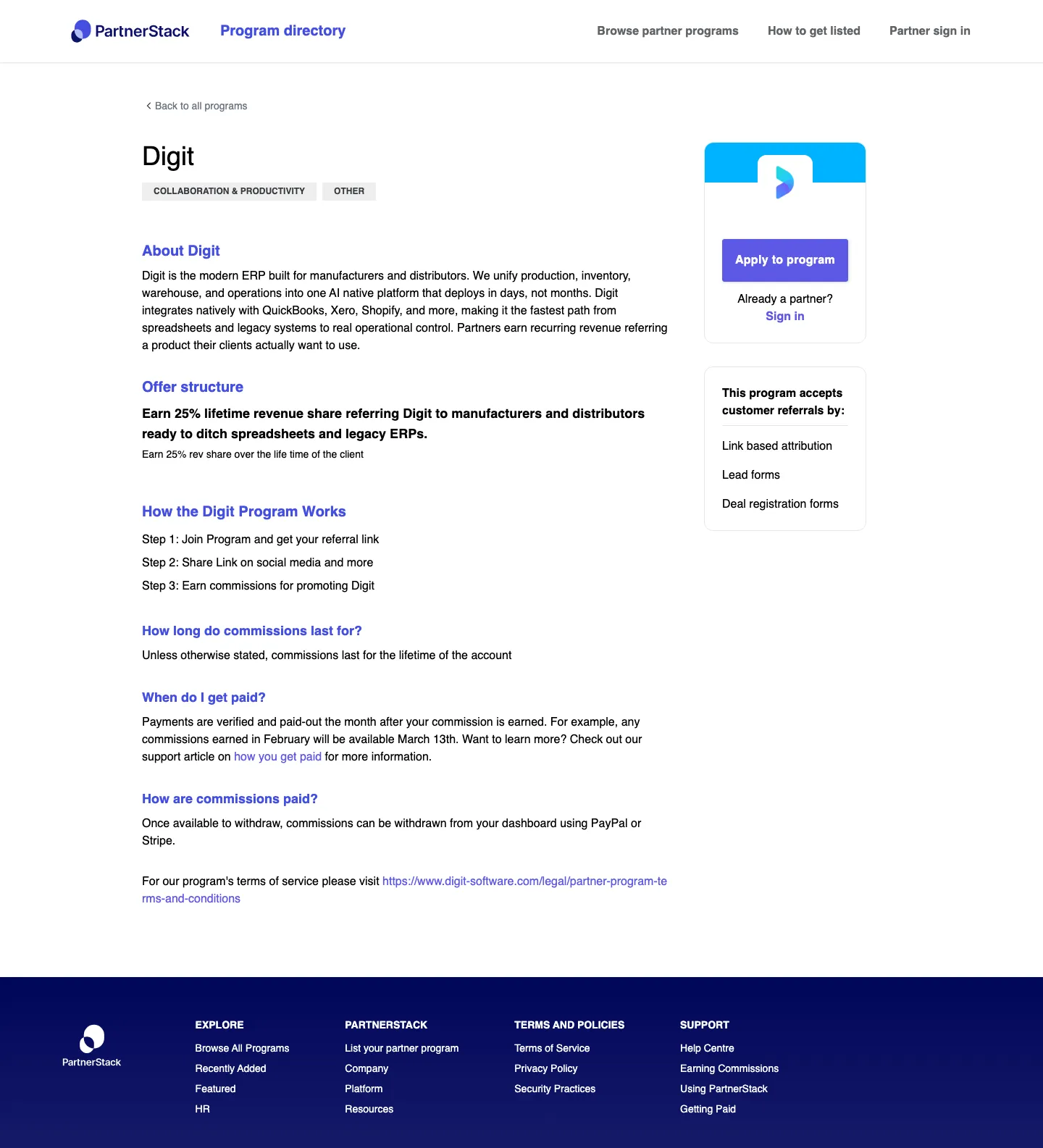Digit — Program page