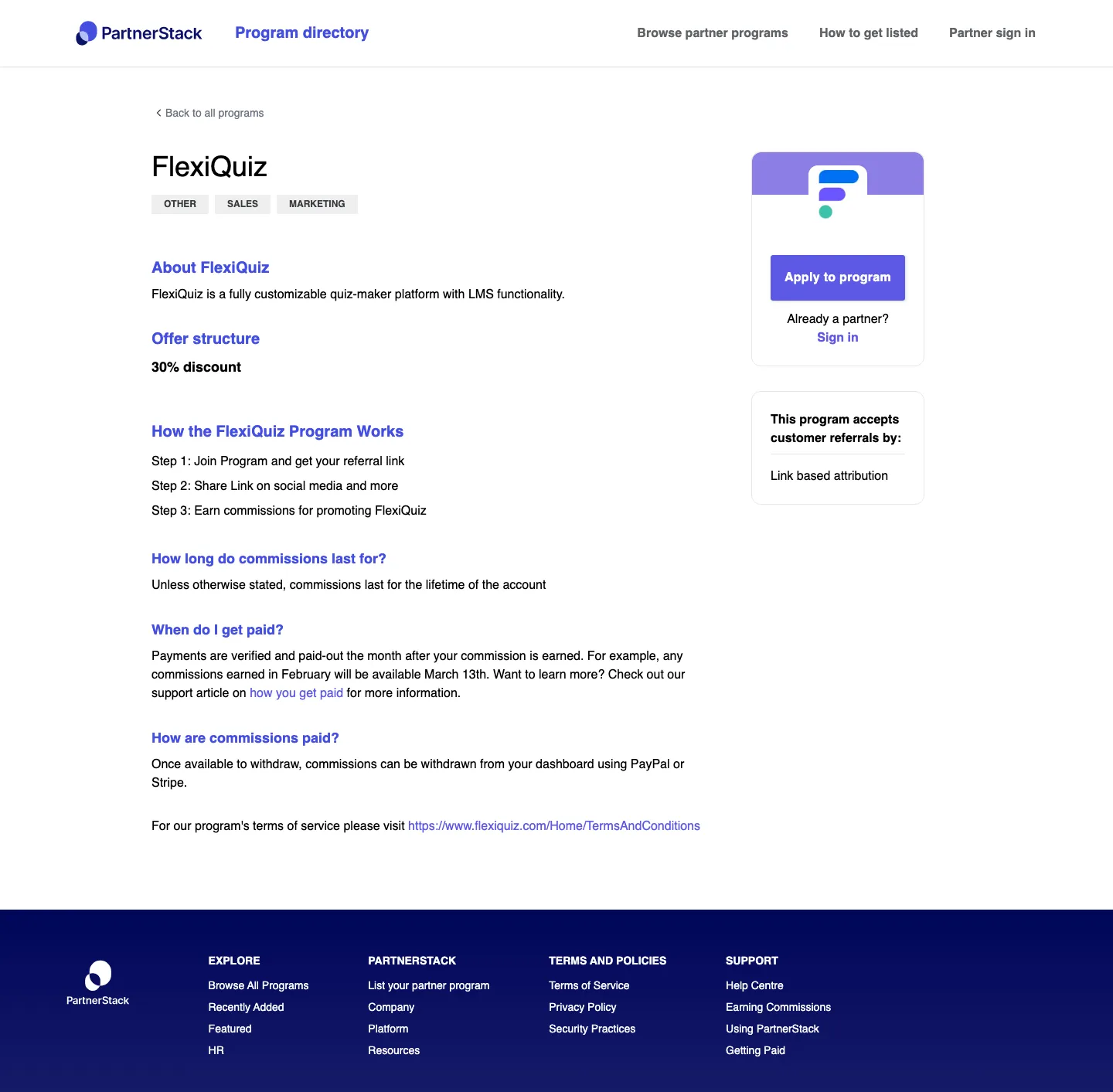 FlexiQuiz — Program page