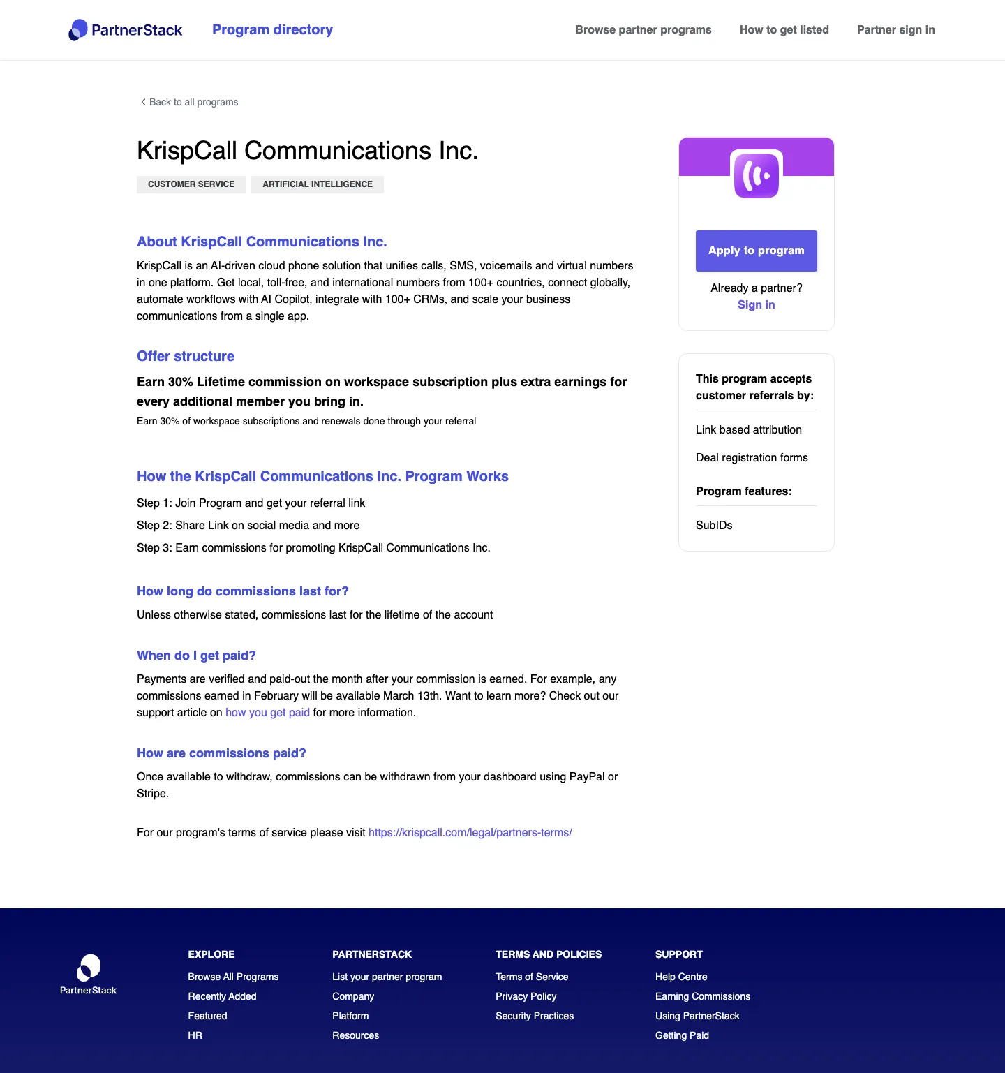 KrispCall Communications Inc. — Program page