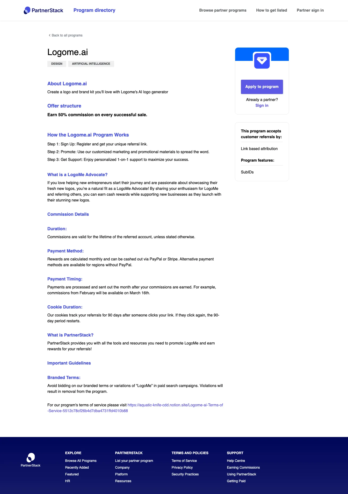 Logome.ai — Program page