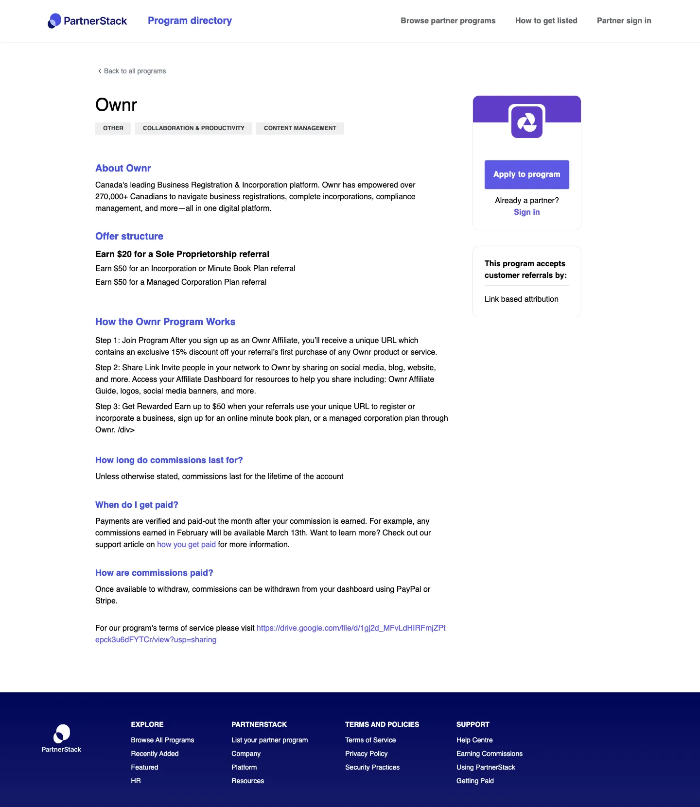 Ownr — Program page