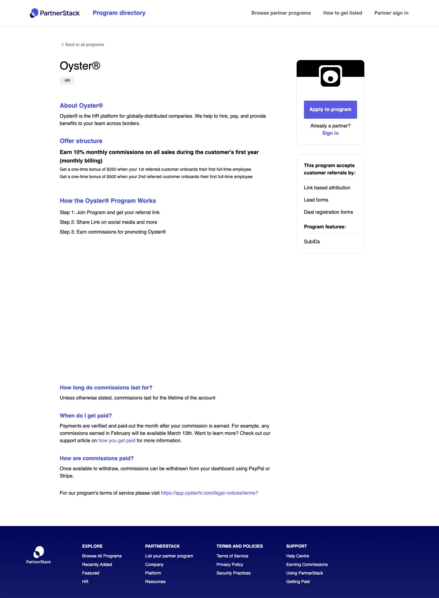 Oyster® — Program page