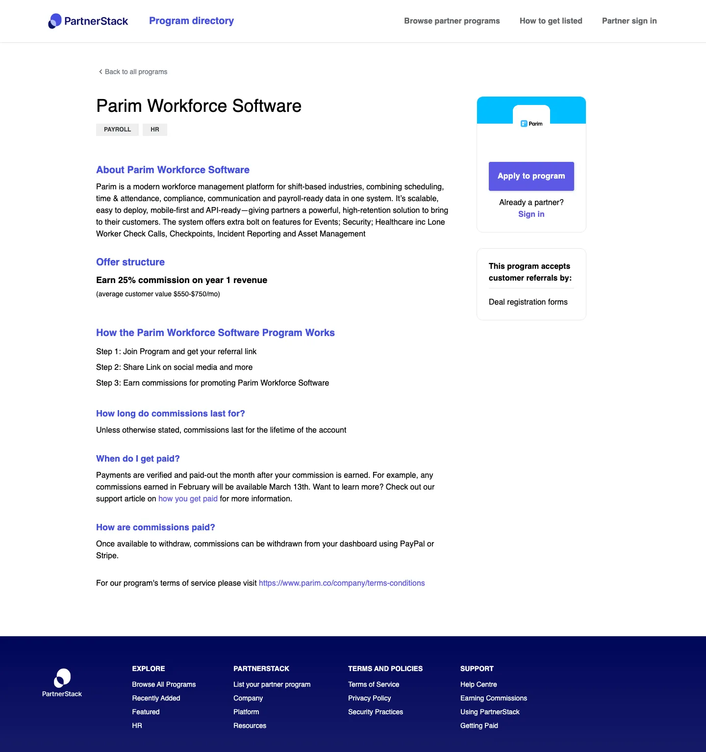 Parim Workforce Software — Program page