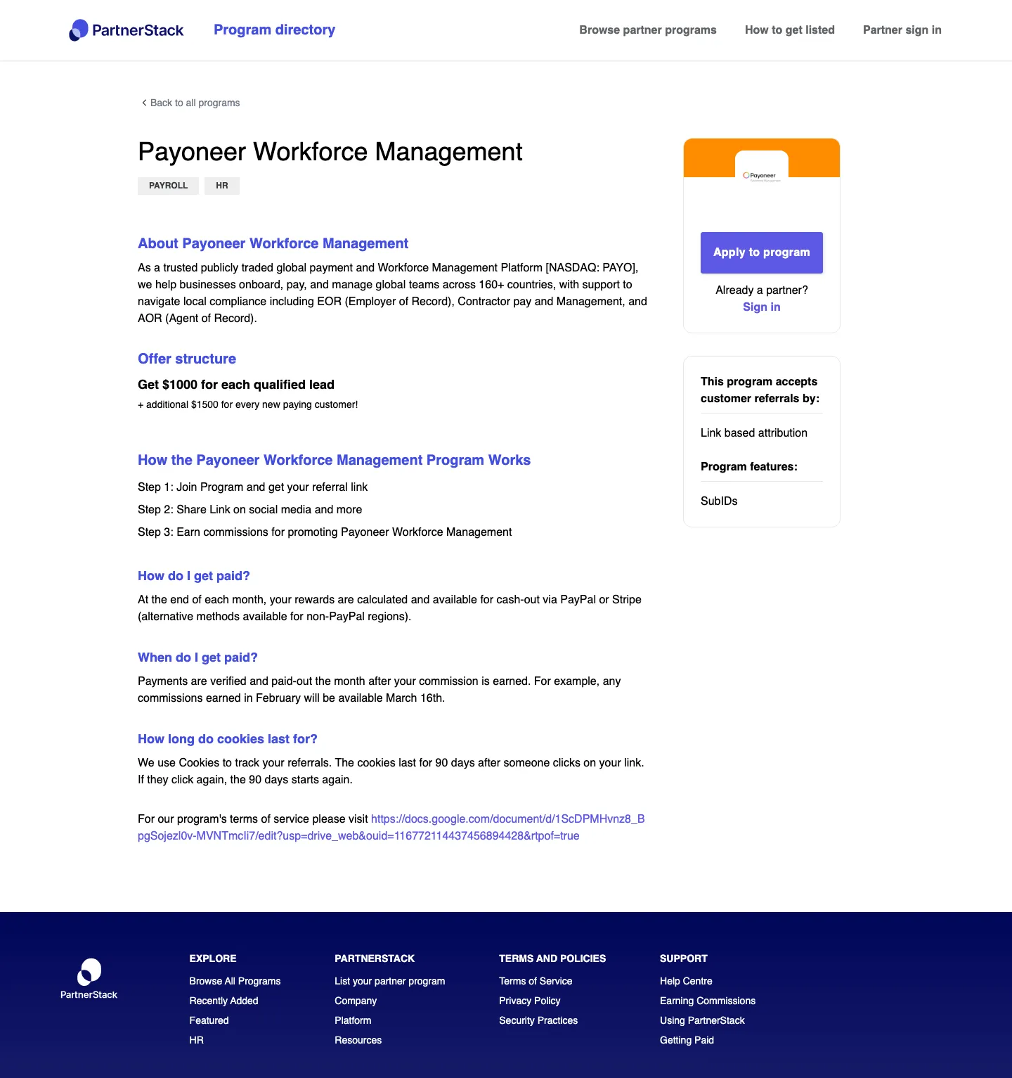 Payoneer Workforce Management — Program page