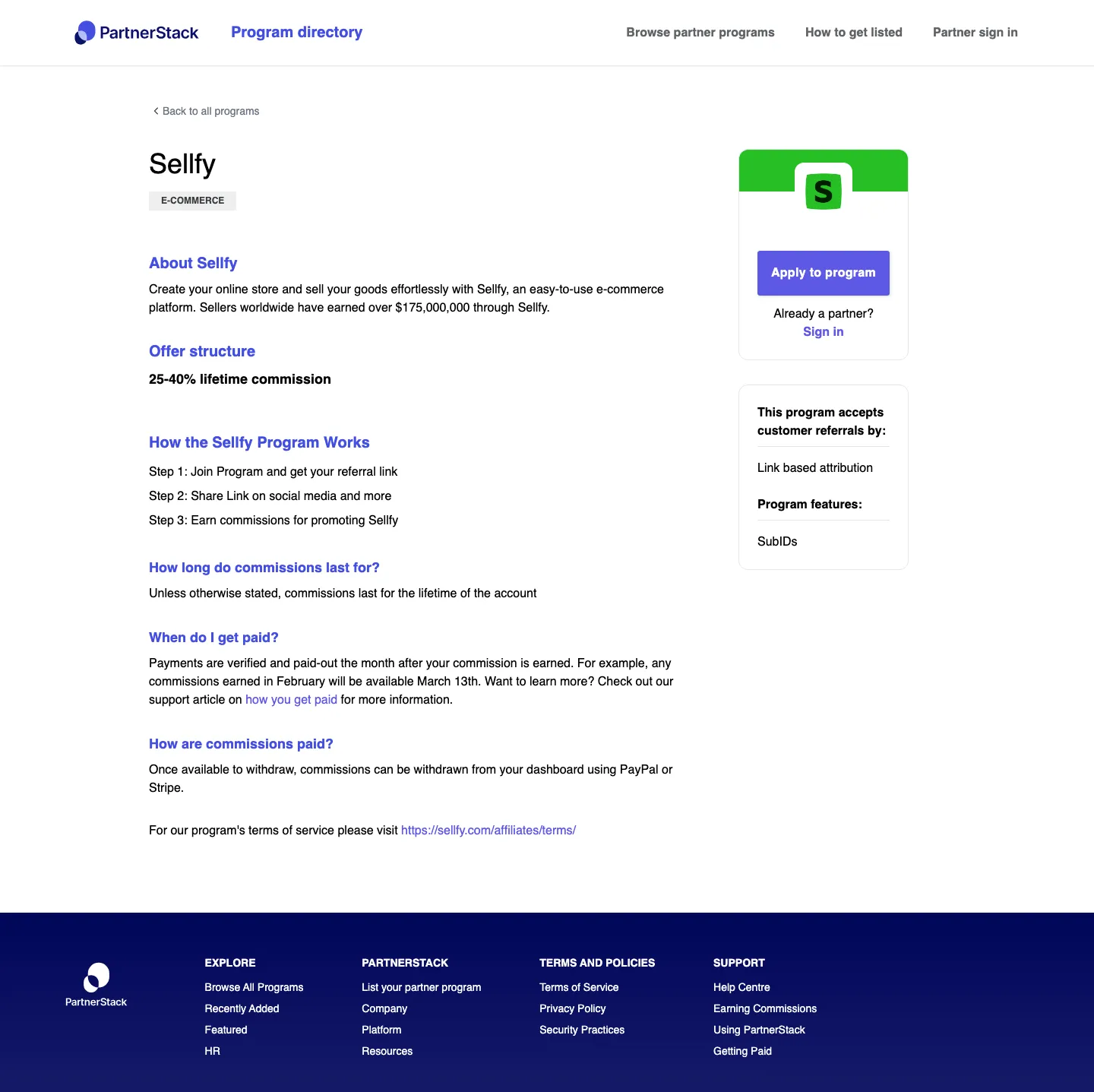 Sellfy — Program page