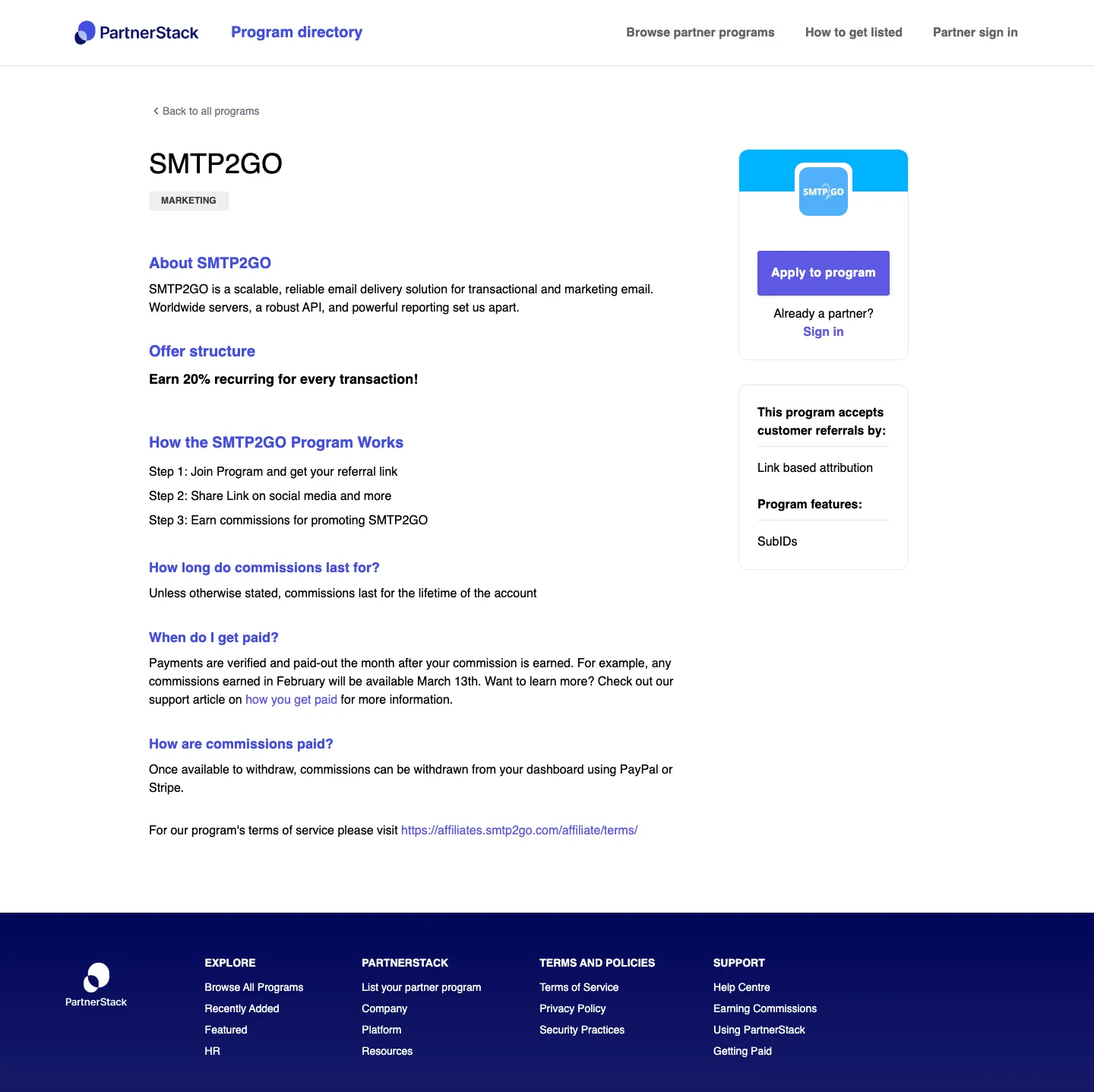 SMTP2GO — Program page