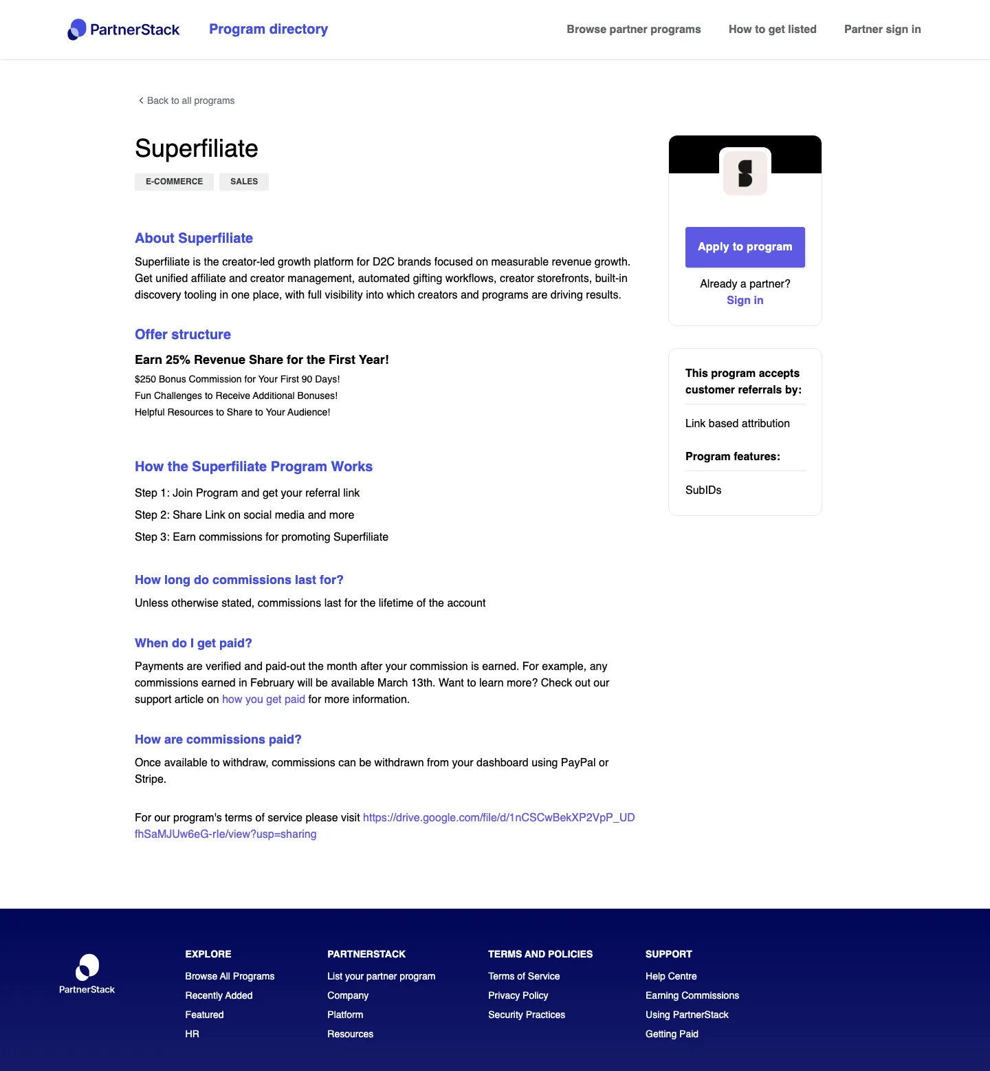 Superfiliate — Program page