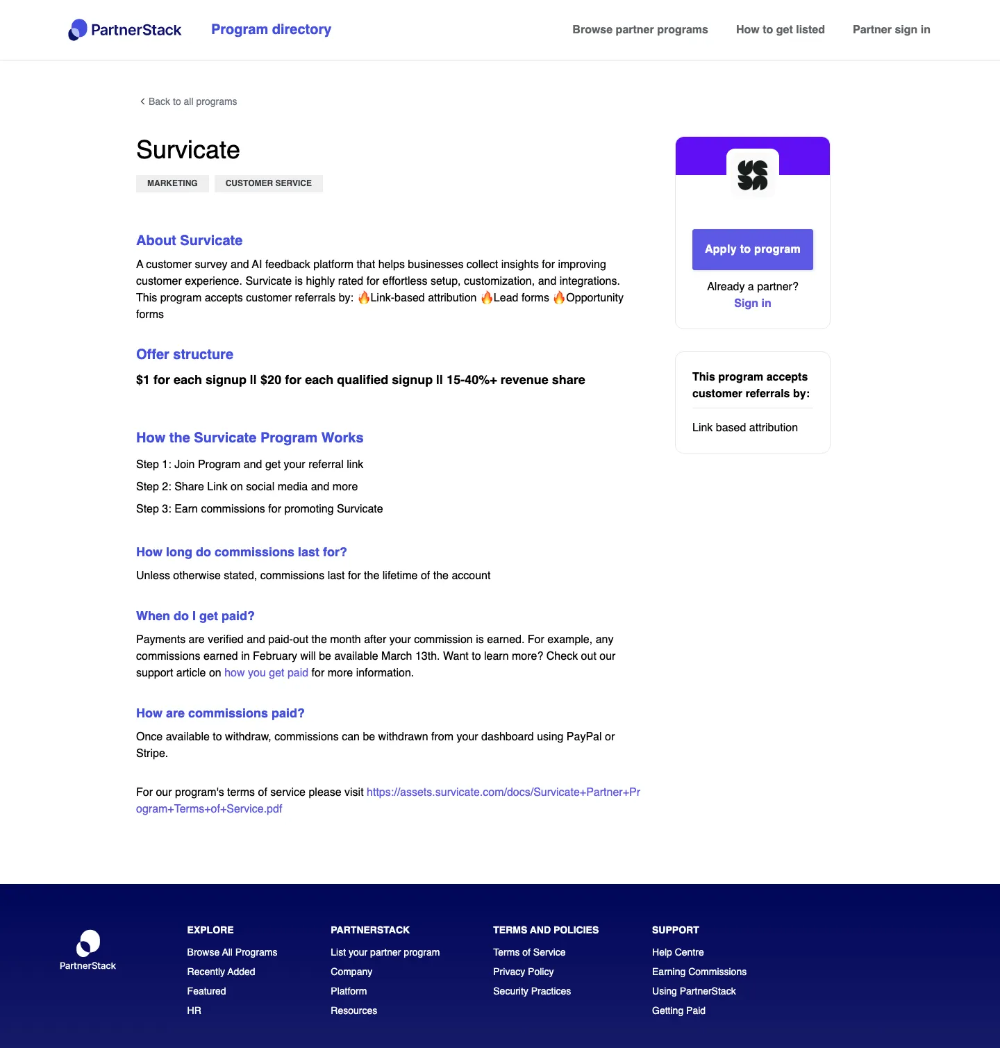 Survicate — Program page