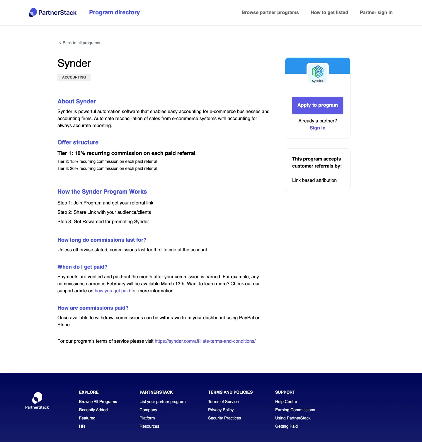 Synder — Program page