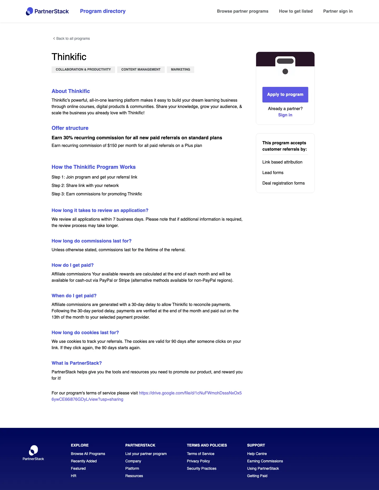 Thinkific — Program page