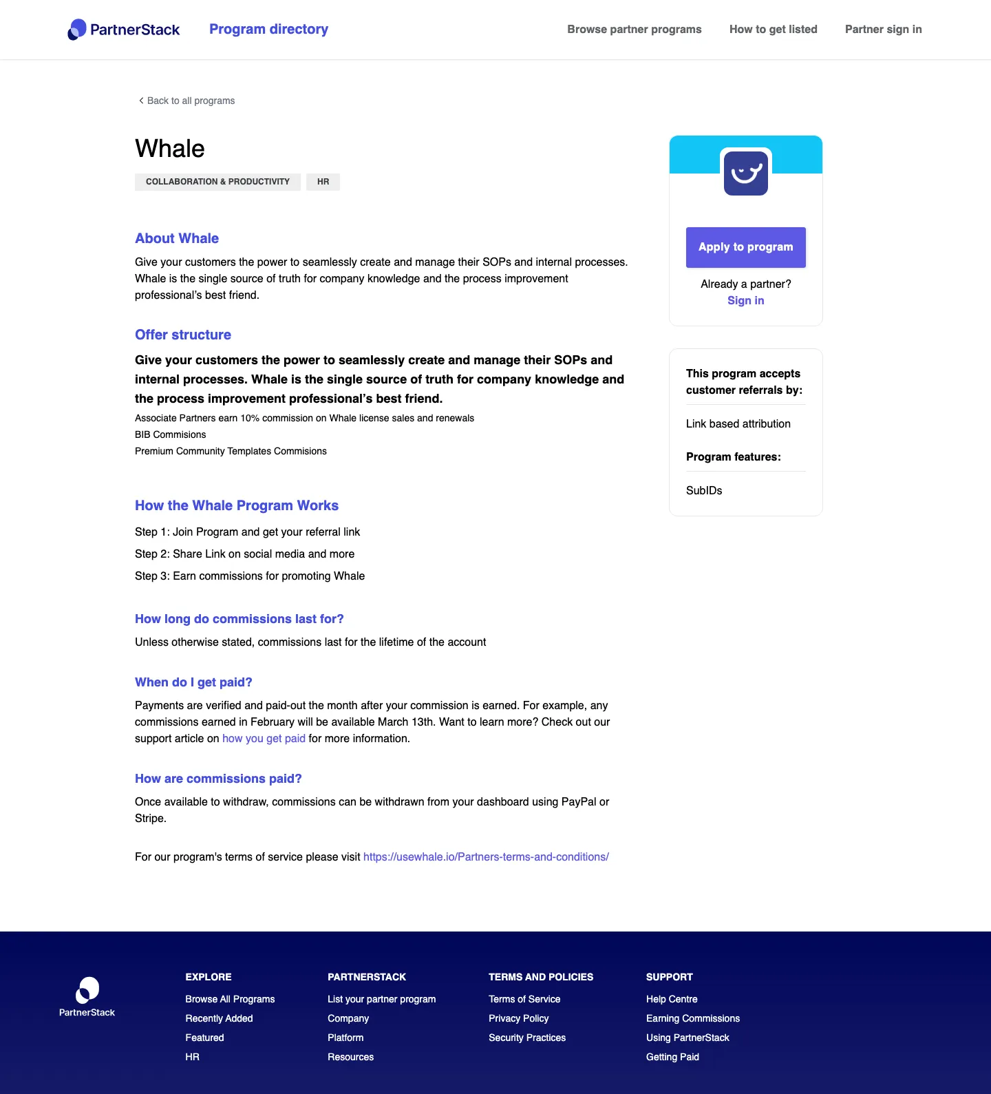 Whale — Program page