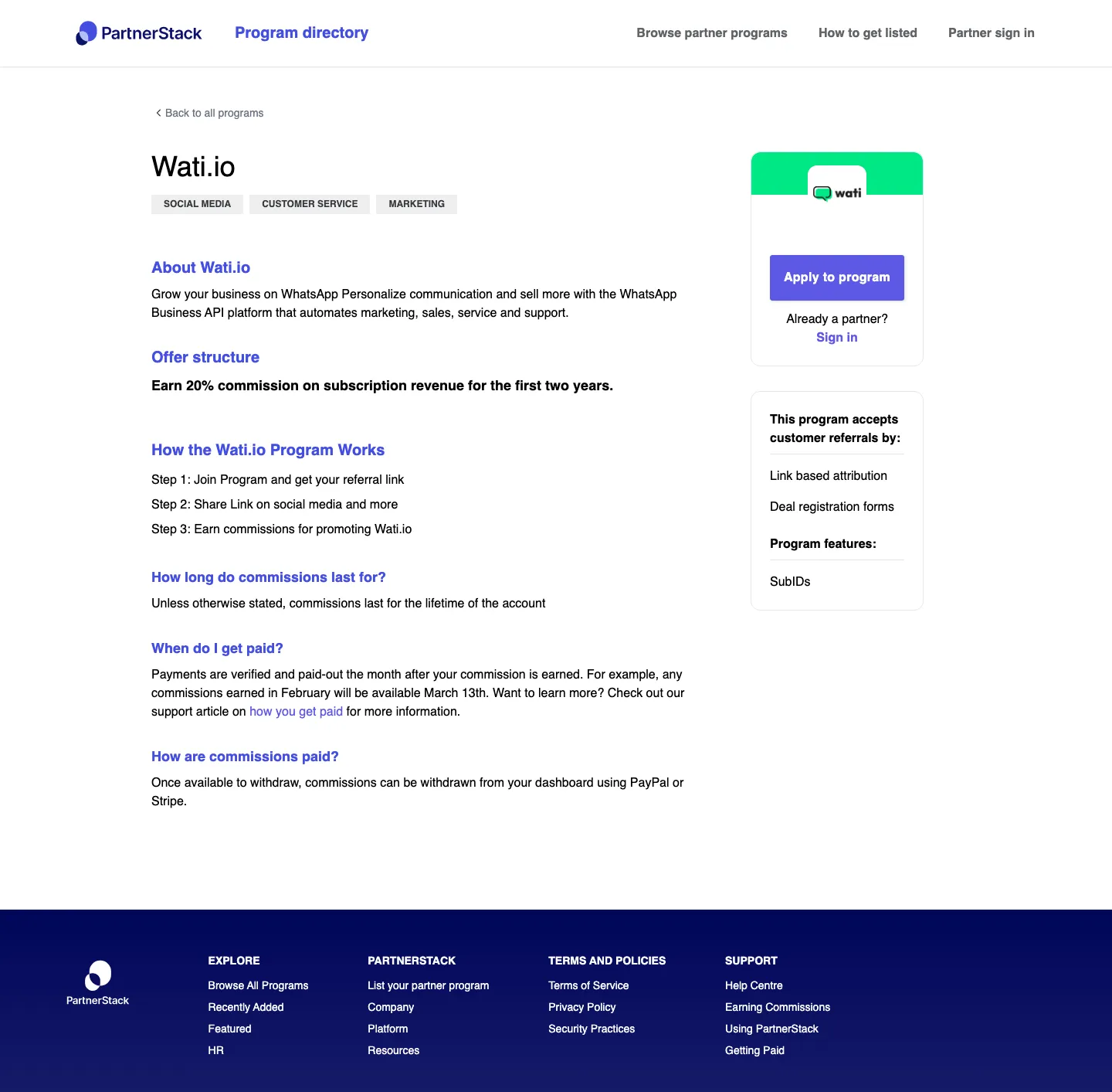 Wati.io — Program page