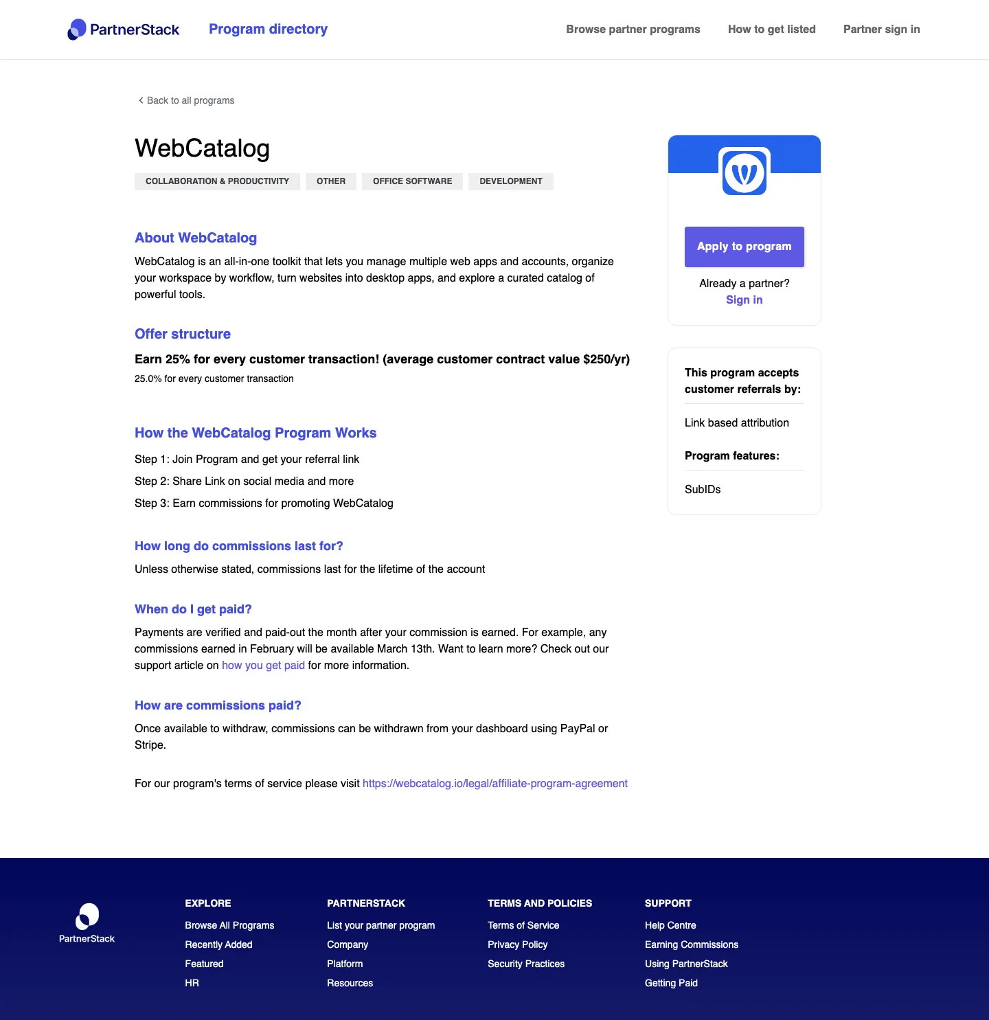WebCatalog — Program page