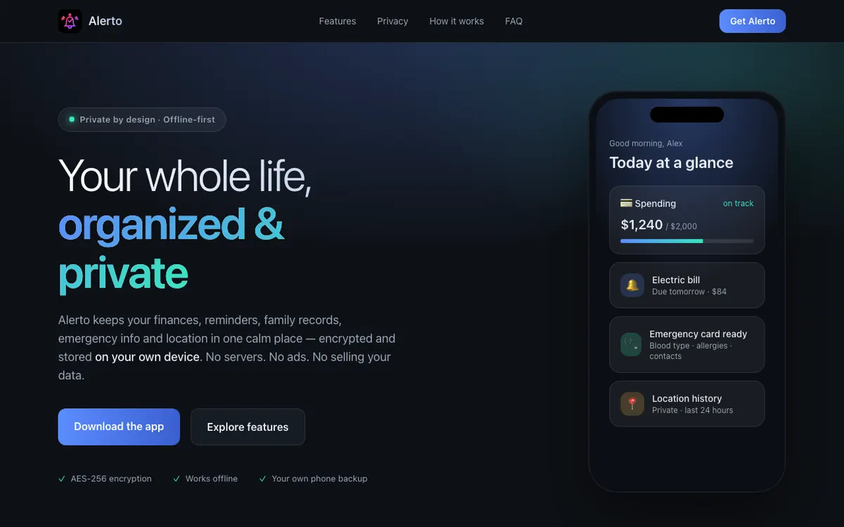 Alerto: Life Operating System website