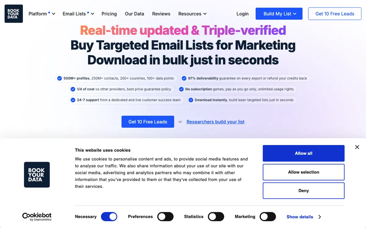 Bookyourdata website