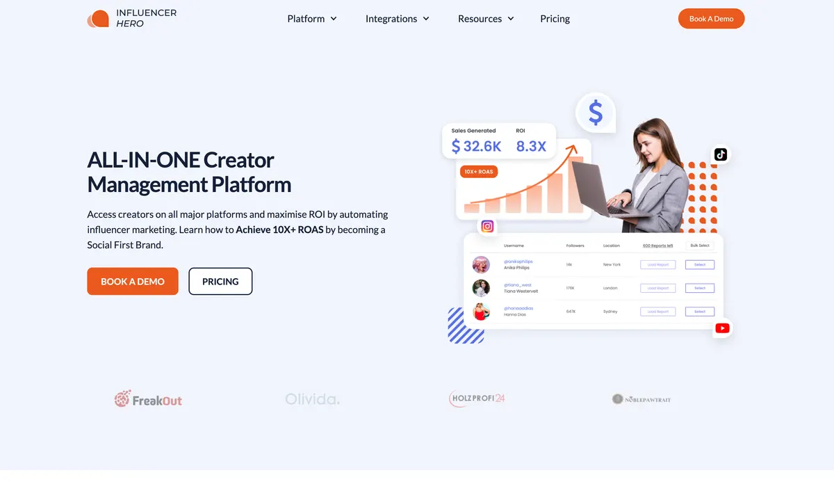Influencer Hero website