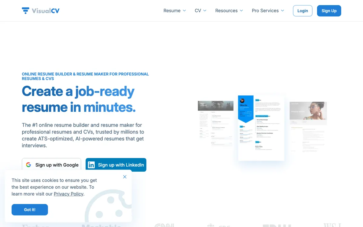 VisualCV website